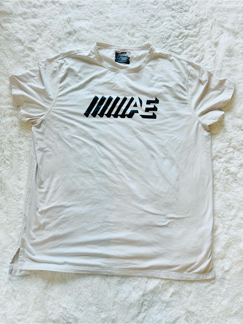 American Eagle Outfitters White Tee with Black AE Stripes Logo